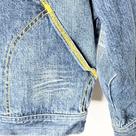 Rocawear RocDenimCorp Vintage 90s Denim Jacket w/ Yellow & White Embroidery SZ M - Picture 6 of 13